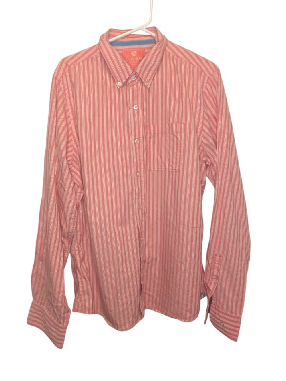 Duck Head Jeans Co Men's Button-Down Shirt Striped Coral Pink White Size XXL.